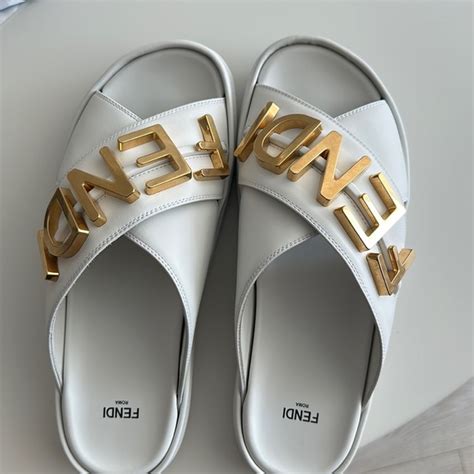 fendi slides white and black|fendi twist detail slides.